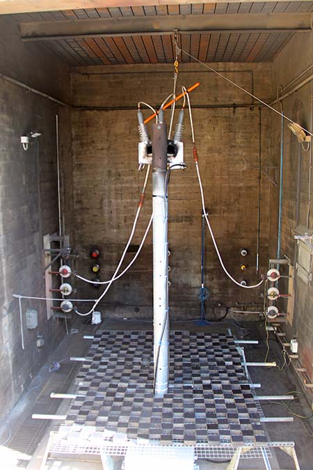 The NOJA Power OSM Recloser device post-test, with successful operation of the Arc Fault Vent relieving pressure and preventing explosion. © NOJA Power 2021