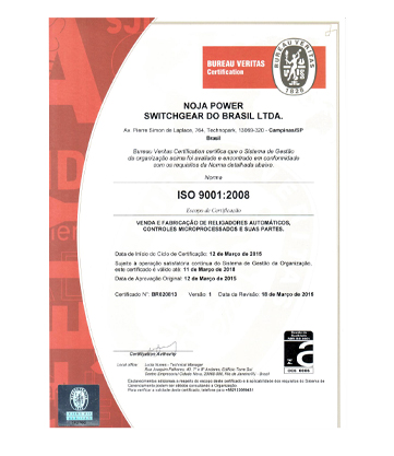 NOJA Power Brazil ISO9001:2008 certification