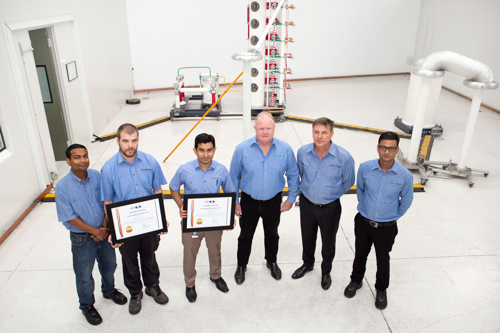 The NOJA Power Test Laboratory team celebrating their accreditation to IEC/ISO17025