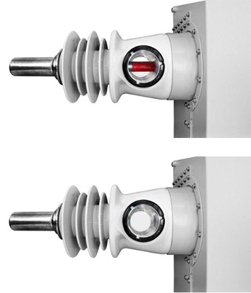 Close-up view of the Visible Isolator current carrying path (In Close and Open positions)